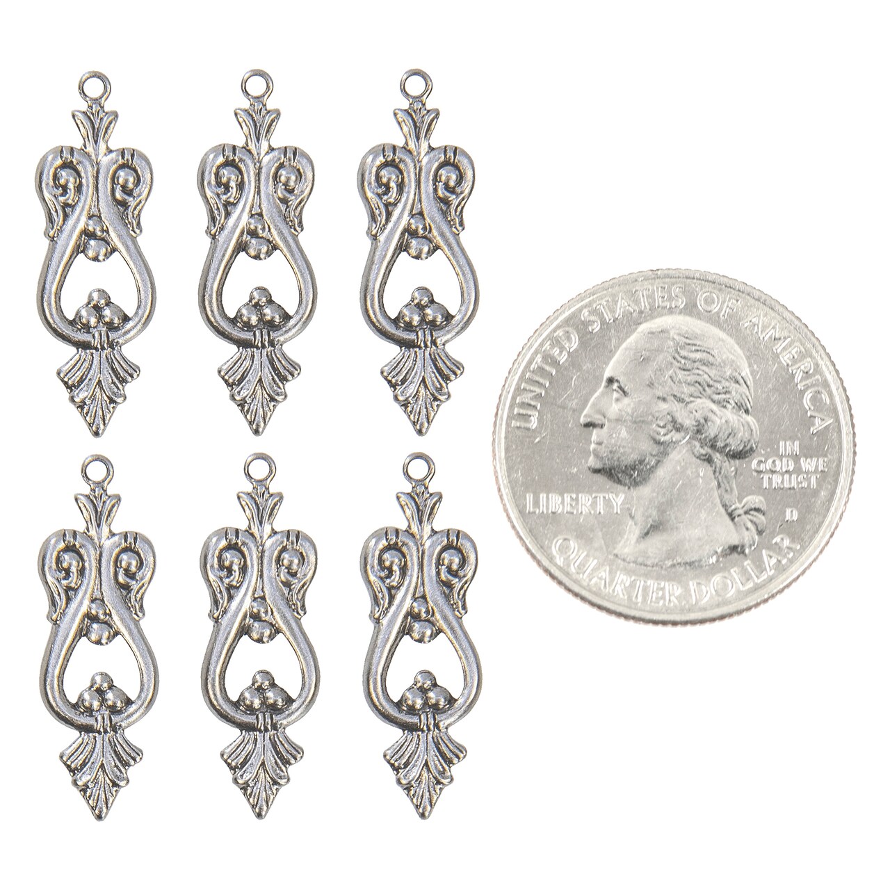 Antiqued Pewter-Plated Brass Art Deco Loopy Charms - Set of Six - P-C89
